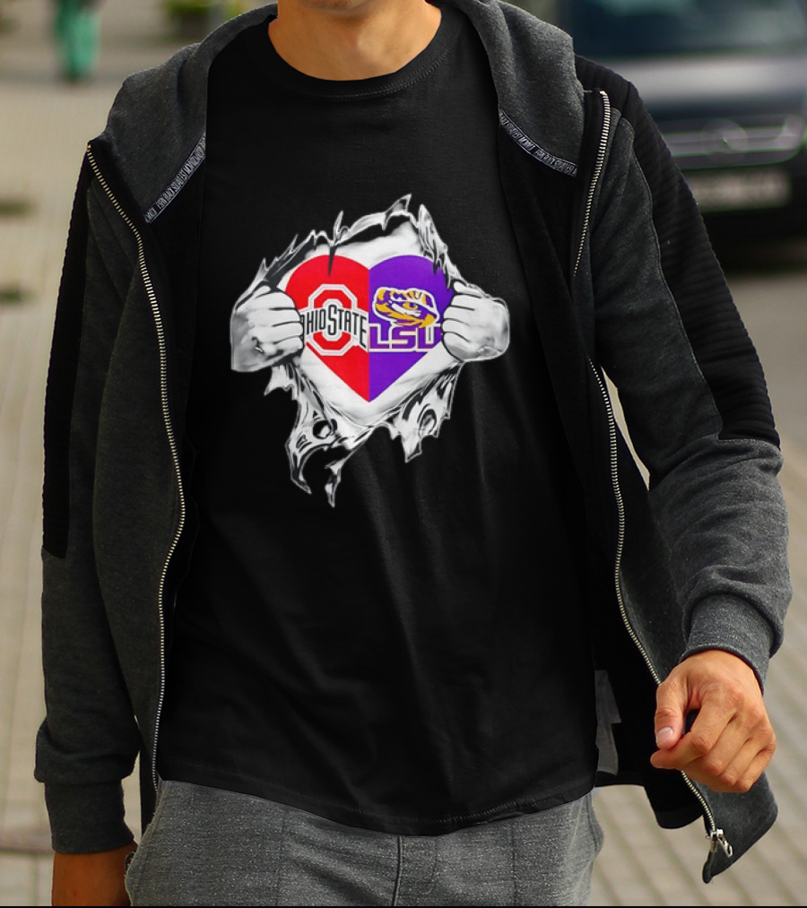Ohio State LSU Heart Ripped Open Fan T-Shirt