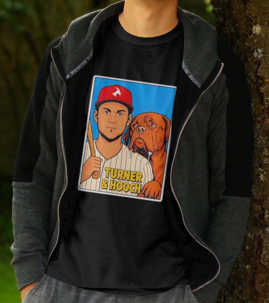 Philadelphia Phillies Trea Turner And Hooch Baseball Retro Illustrated Print T-Shirt