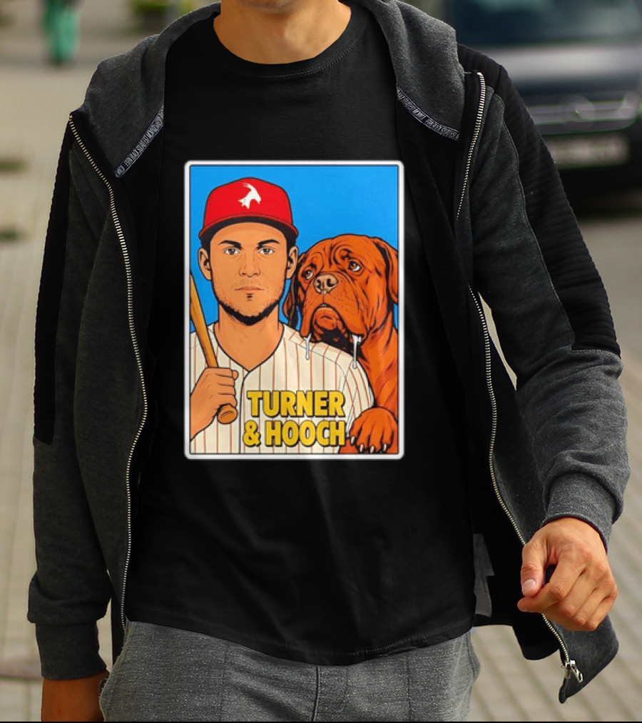 Philadelphia Phillies Trea Turner And Hooch Baseball Retro Illustrated Print T-Shirt