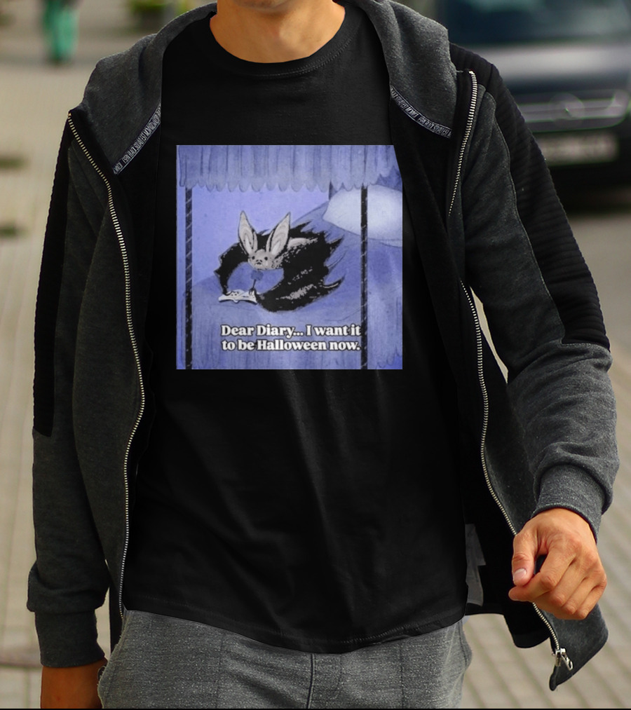 Dear Diary I Want It To Be Halloween Now Bat Creature Bed Scene T-Shirt