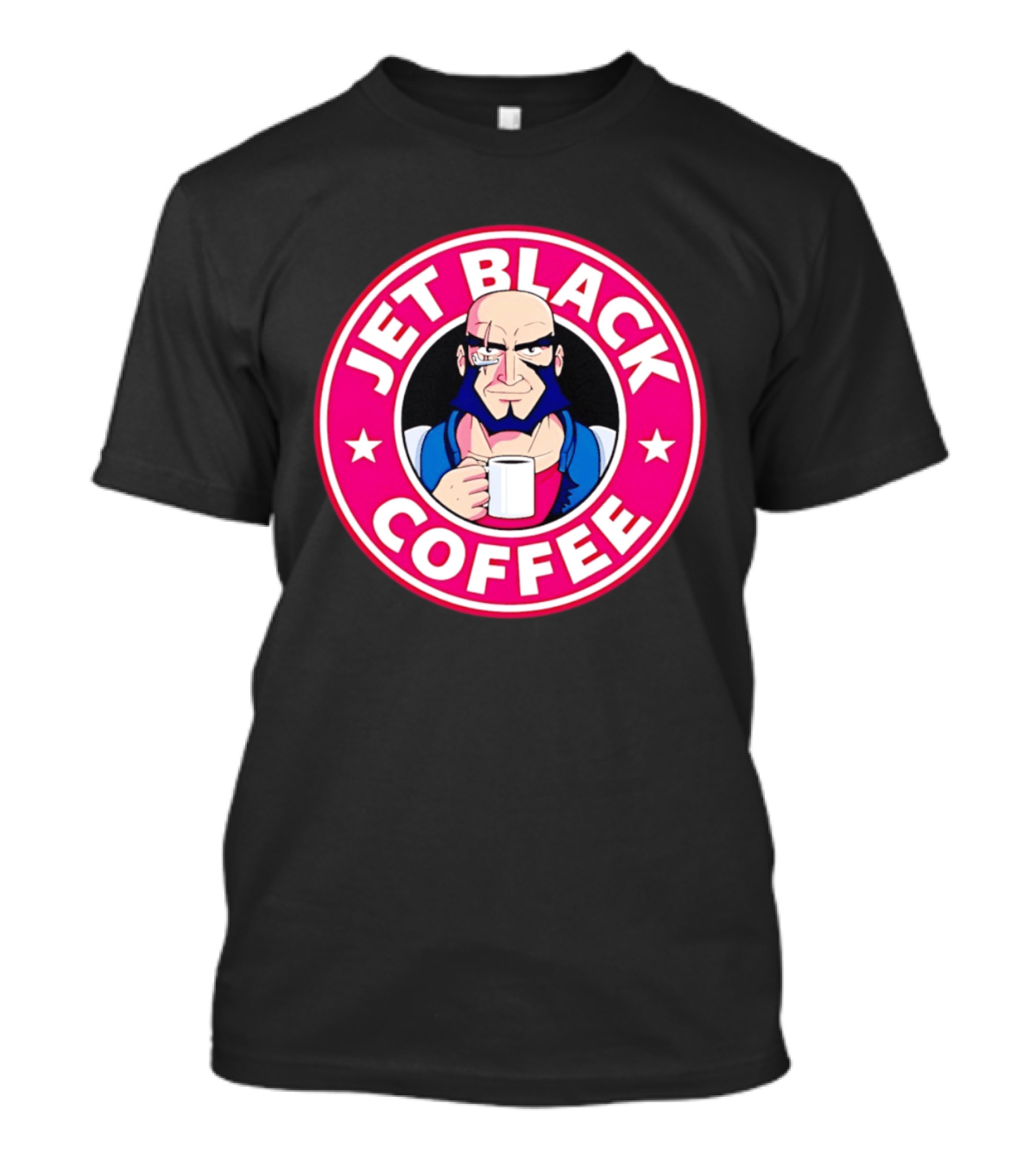 Jet Black Coffee Stern Man Holding T-Shirt