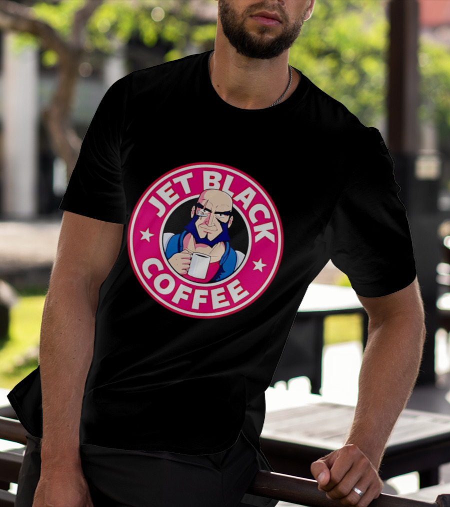 Jet Black Coffee Stern Man Holding T-Shirt