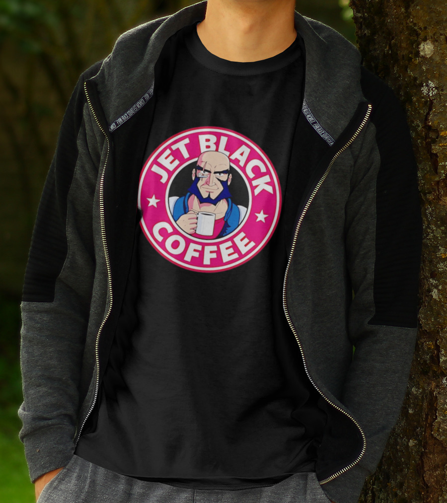 Jet Black Coffee Stern Man Holding T-Shirt