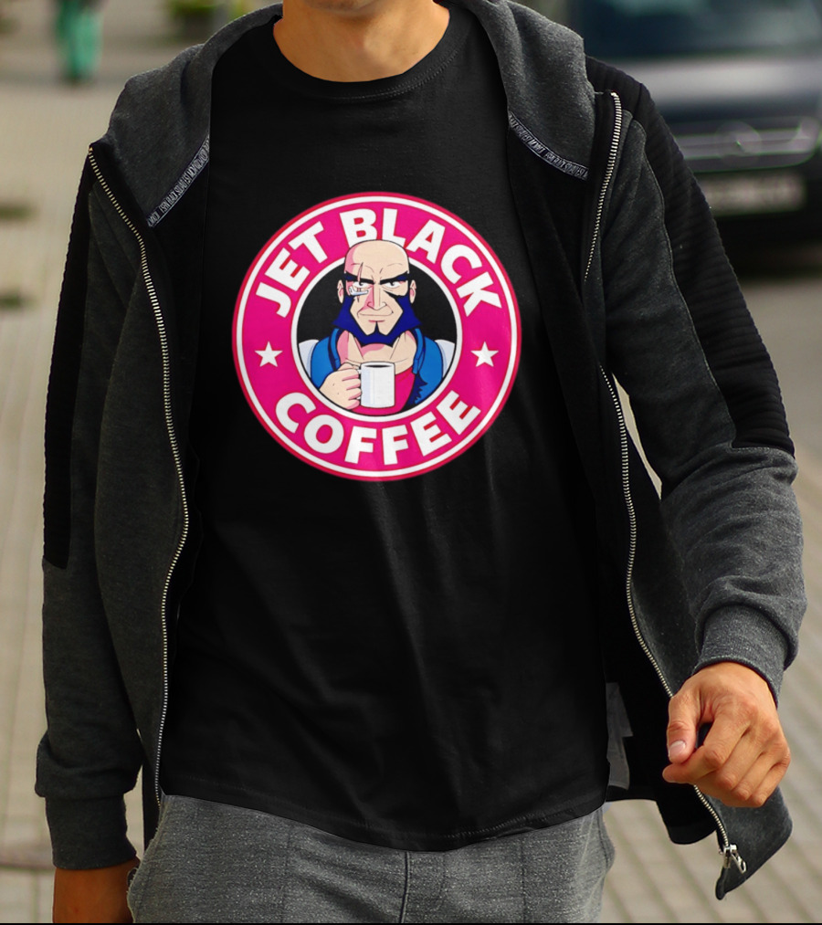 Jet Black Coffee Stern Man Holding T-Shirt