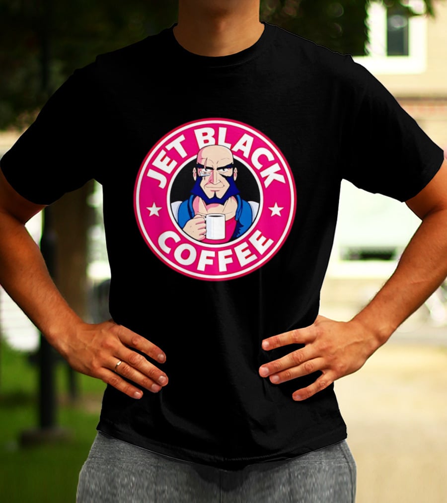 Jet Black Coffee Stern Man Holding T-Shirt