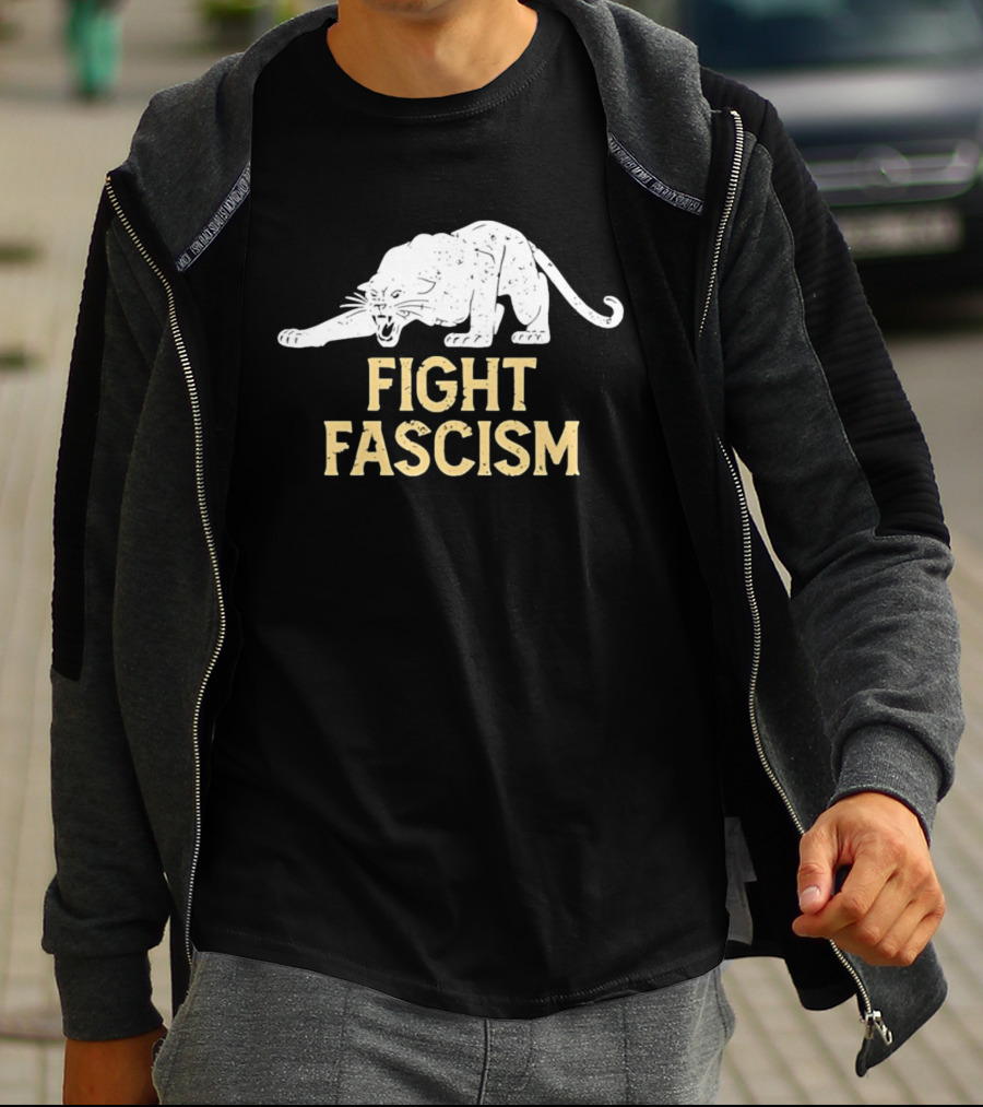 Distressed Fight Fascism Panther Anti Fascist T-Shirt