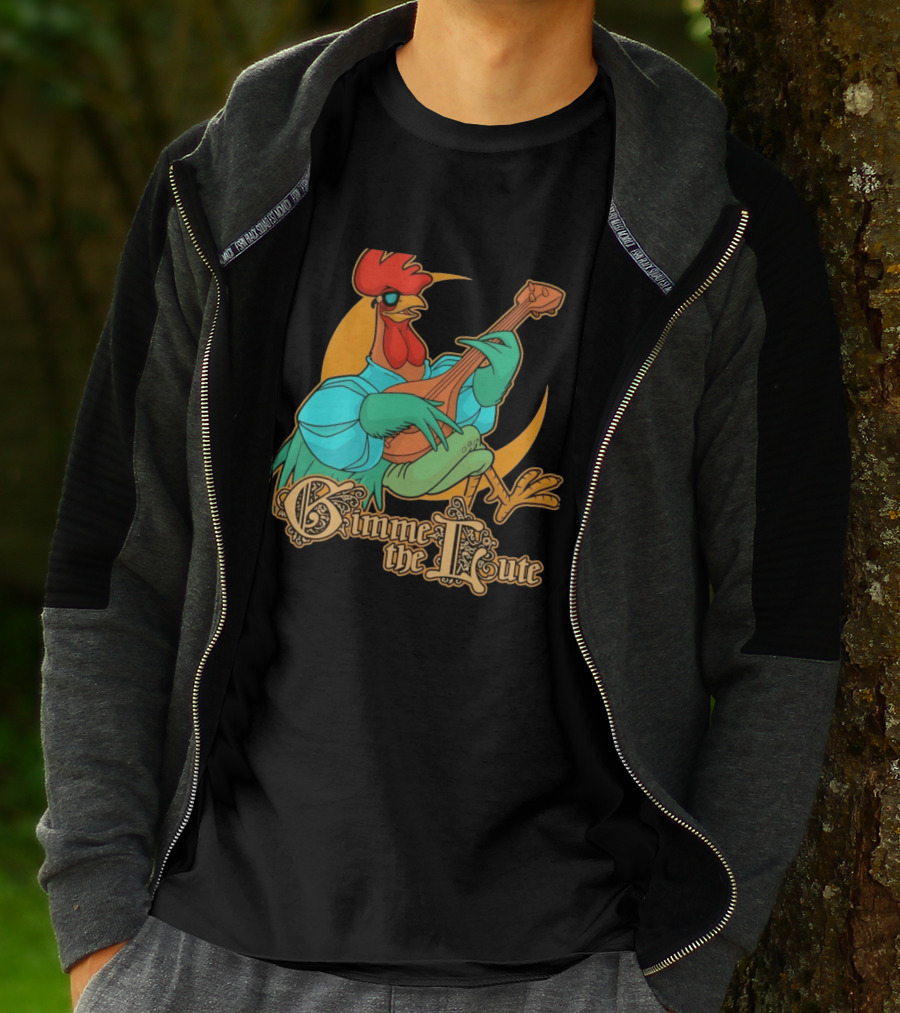 Rooster Musician Gimme The Lute Bard Funny Chicken Playing Instrument T-Shirt