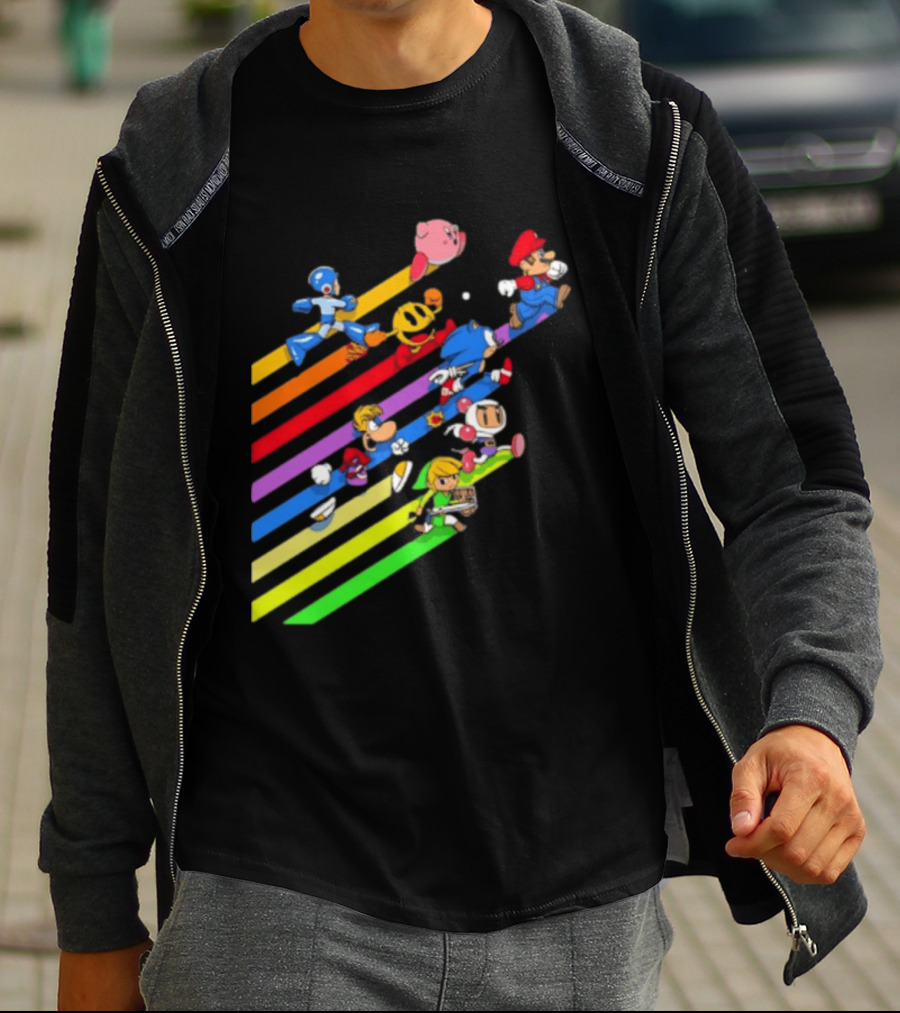 Legends Gaming Mario Pac Man Mega Man Sonic Link Kirby Bomberman Rayman Characters T-Shirt