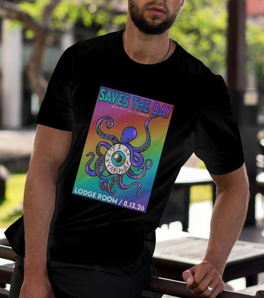 Saves The Day Lodge Room Aug 13 2026 Los Angeles Tour Octopus Eyeball T-Shirt