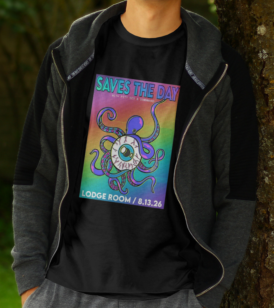 Saves The Day Lodge Room Aug 13 2026 Los Angeles Tour Octopus Eyeball T-Shirt
