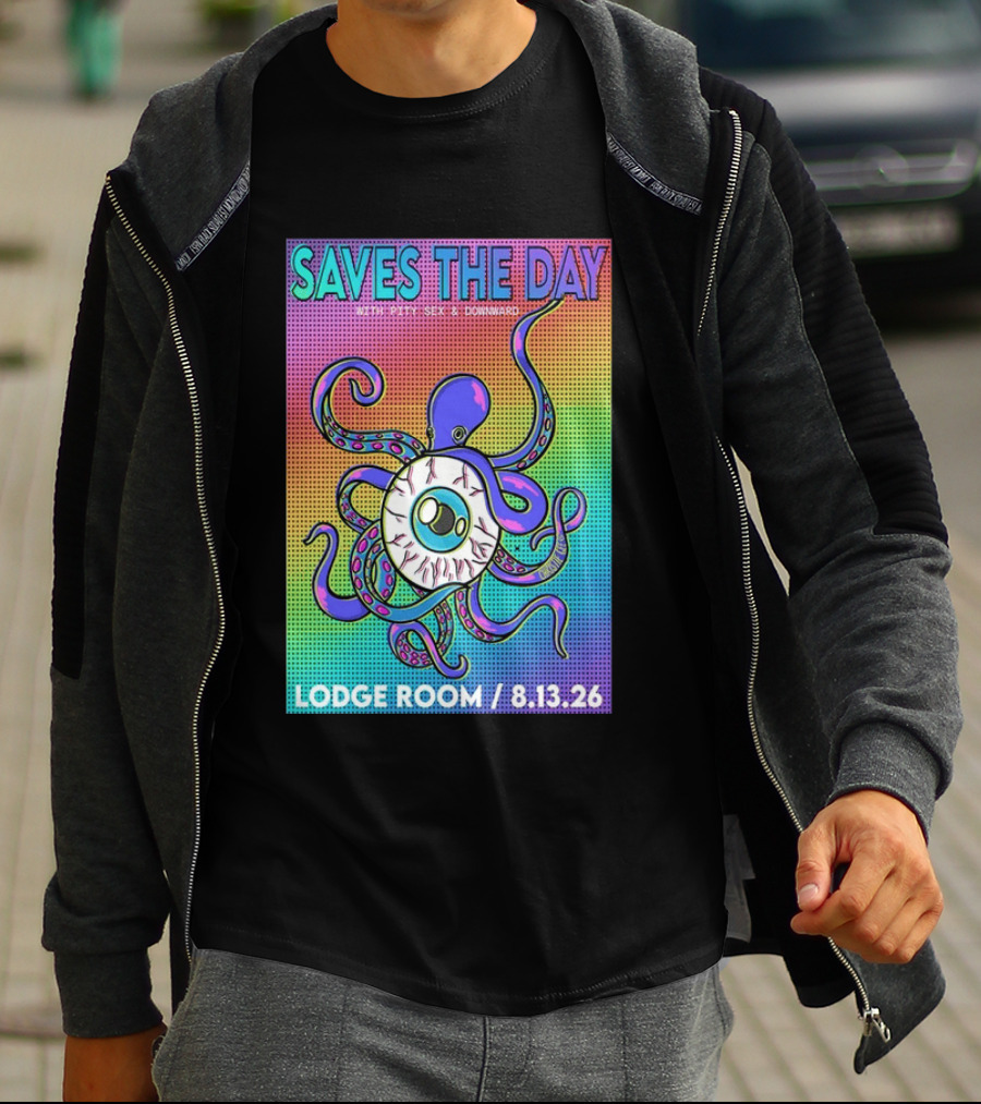 Saves The Day Lodge Room Aug 13 2026 Los Angeles Tour Octopus Eyeball T-Shirt