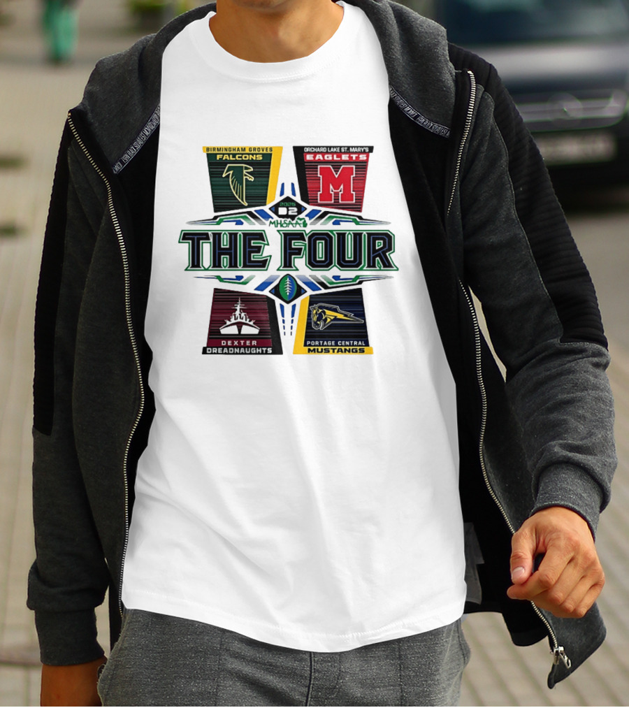 Birmingham Groves Falcons Orchard Lake St. Mary's Eagles Dexter Dreadnaughts Portage Central Mustangs 2025 MHSAA Football D2 The Four T-Shirt