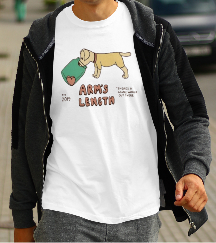 Arm's Length 2019 Dog With Jar There's A Whole World Out There T-Shirt
