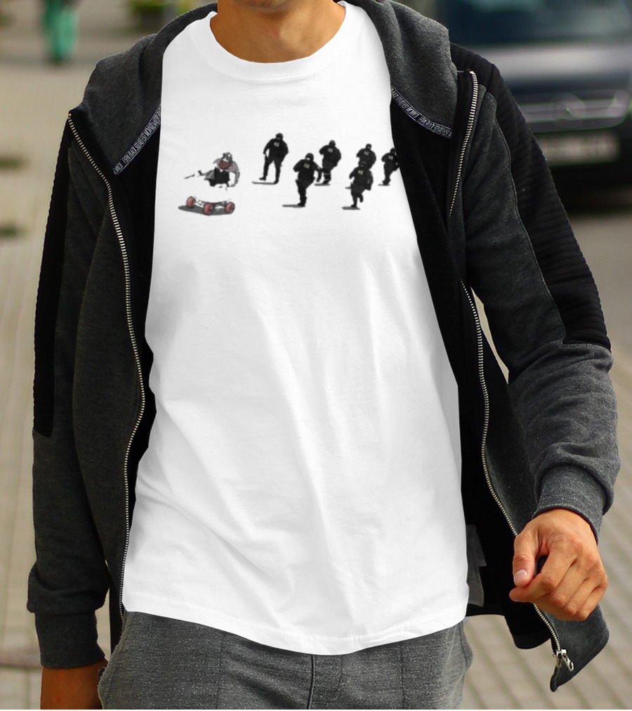 Ice Protest Vikings Silhouettes On Skates With Red Barrels T-Shirt
