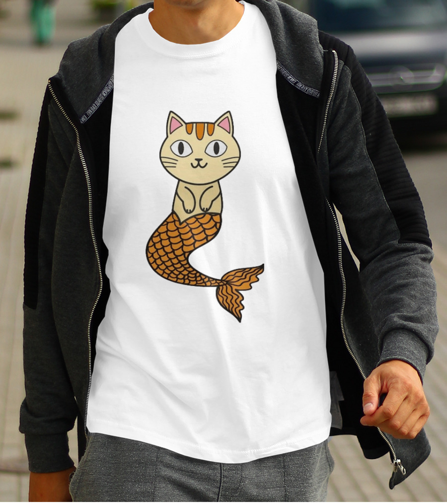 Cat Mermaid Whiskered Feline With Orange Scales T-Shirt