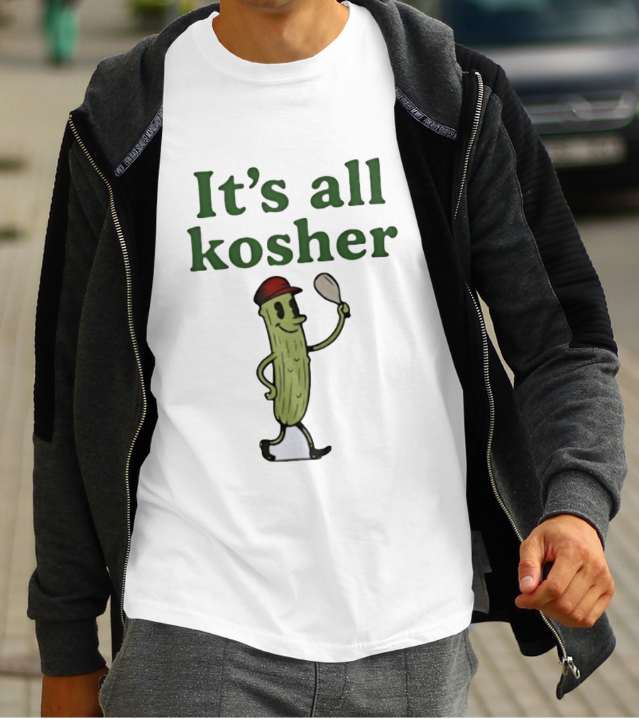 Kosher Pickle Cartoon With Baseball Cap And Spoon T-Shirt