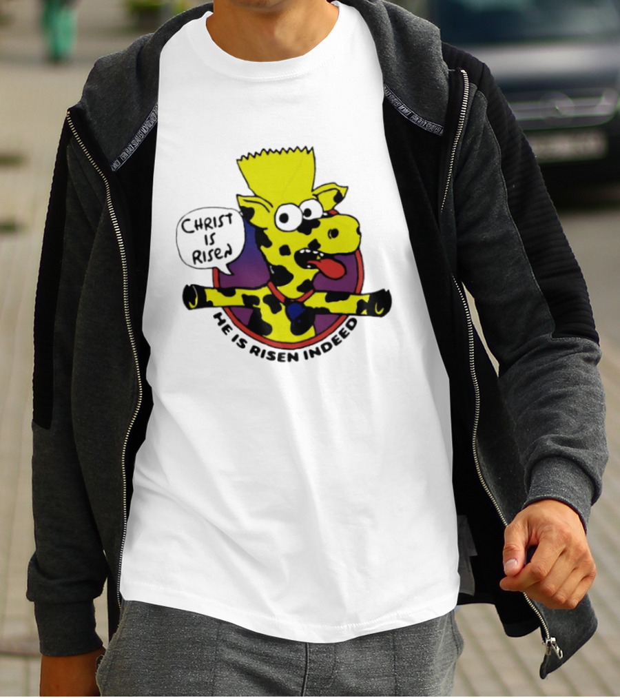 Christ Is Risen He Is Risen Indeed Simpson Cow Cartoon T-Shirt