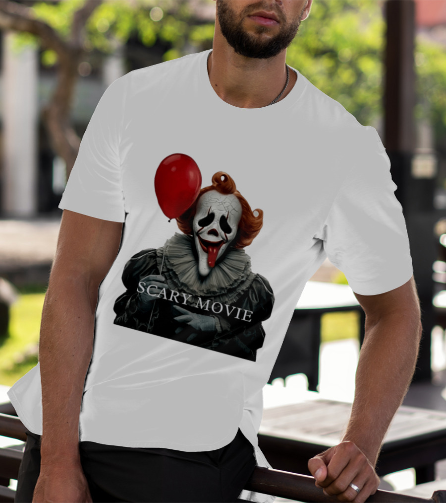 Pennywise Scary Movie Mashup Creepy Clown With Red Balloon T-Shirt