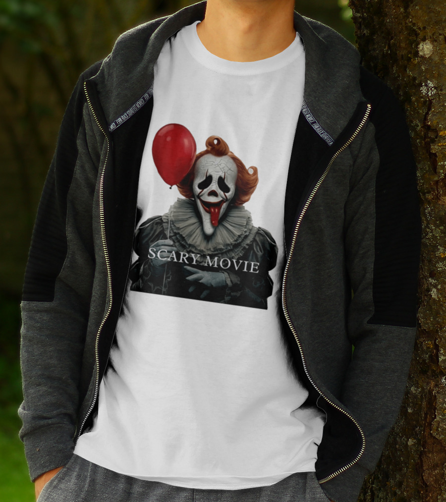 Pennywise Scary Movie Mashup Creepy Clown With Red Balloon T-Shirt