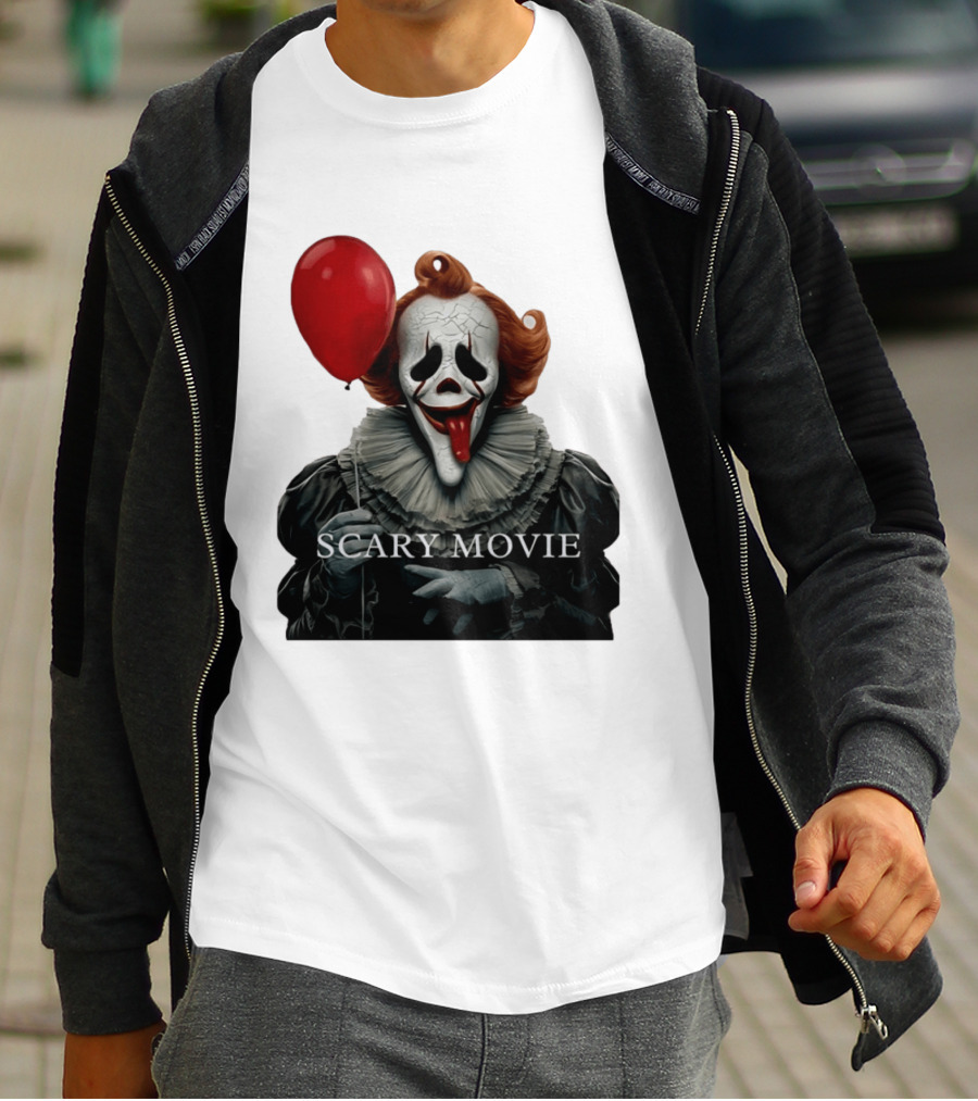 Pennywise Scary Movie Mashup Creepy Clown With Red Balloon T-Shirt