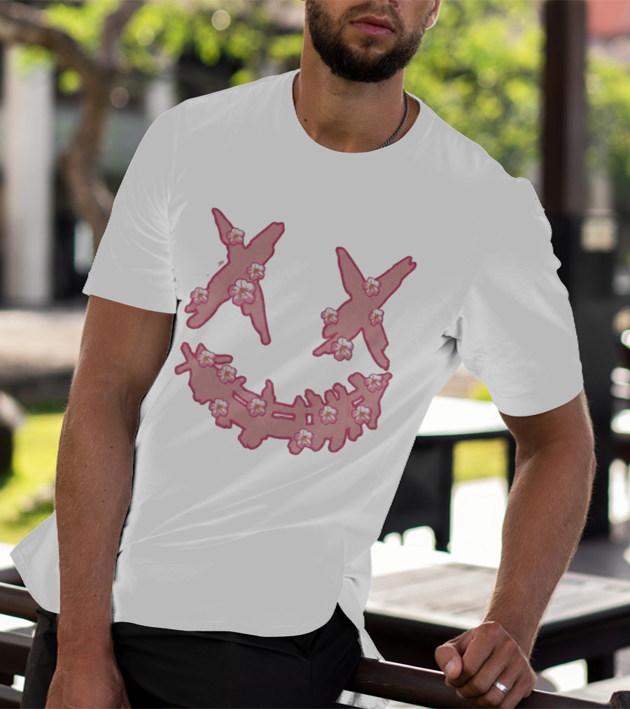 Kaos Ric Ricky Is Clown Sakura Pink Embroidery With Floral X Smiley T-Shirt