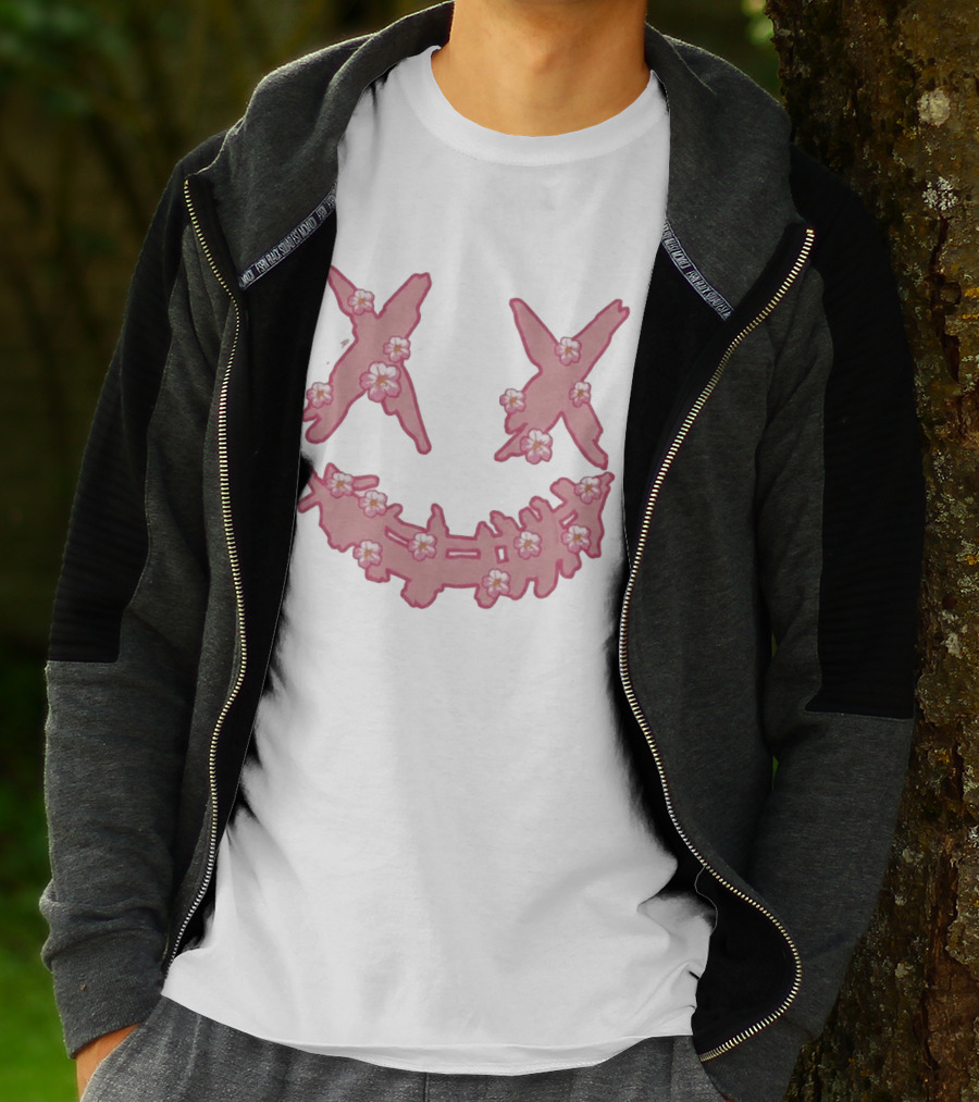 Kaos Ric Ricky Is Clown Sakura Pink Embroidery With Floral X Smiley T-Shirt