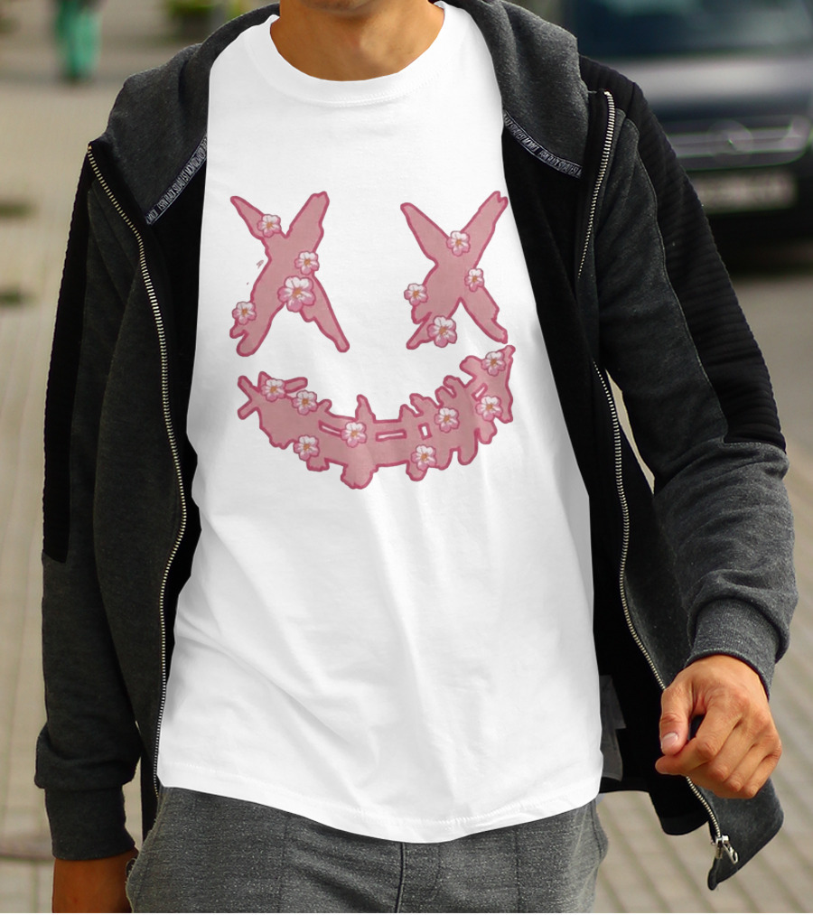 Kaos Ric Ricky Is Clown Sakura Pink Embroidery With Floral X Smiley T-Shirt