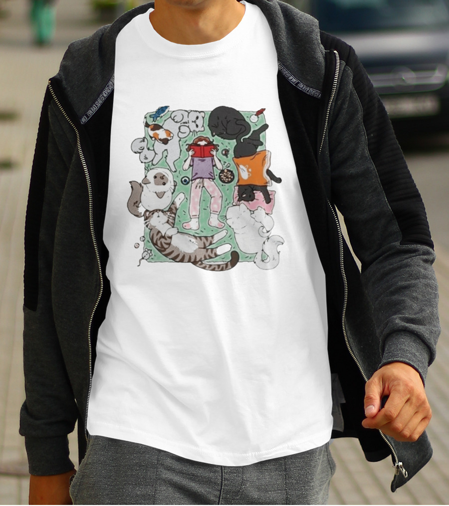 Lilsimsie Cozy Reading Party With Cats Playing And Lounging T-Shirt
