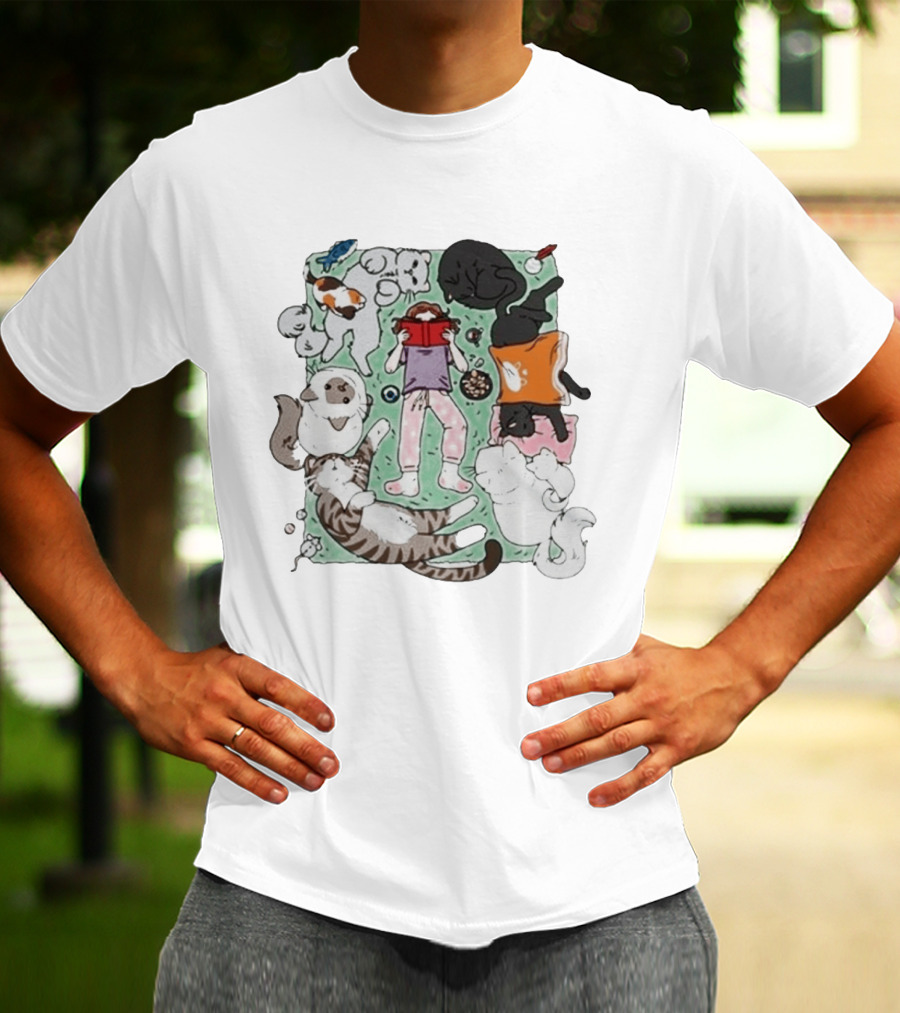 Lilsimsie Cozy Reading Party With Cats Playing And Lounging T-Shirt