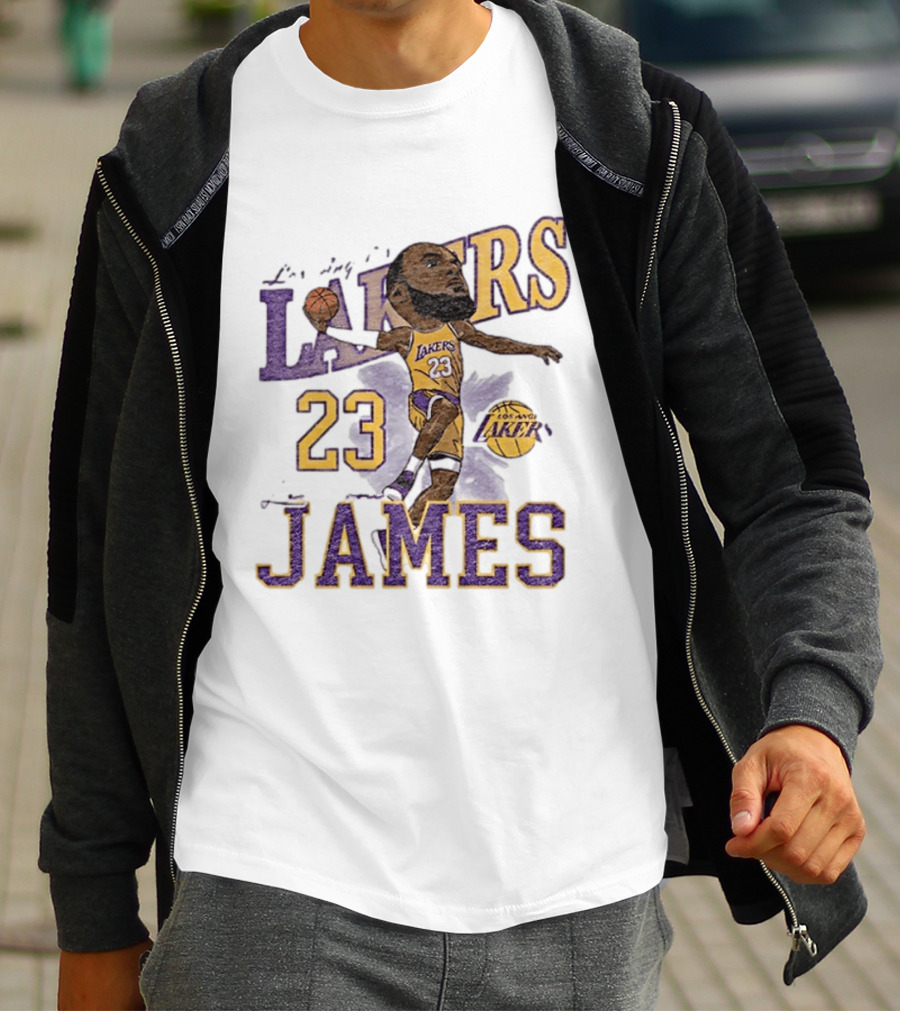 Los Angeles Lakers Lebron James 23 Basketball Caricature Player T-Shirt