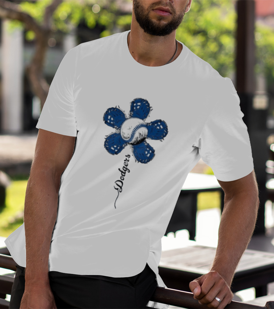 Dodgers Baseball Flower Blue Petals T-Shirt