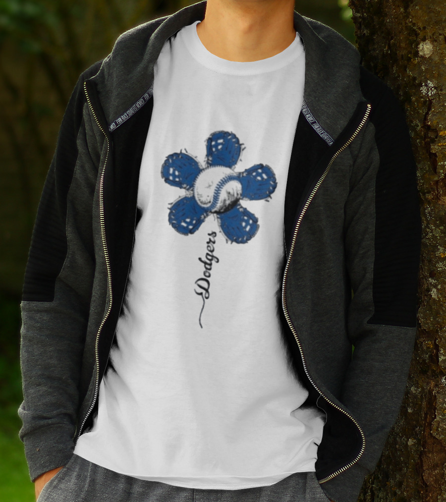 Dodgers Baseball Flower Blue Petals T-Shirt