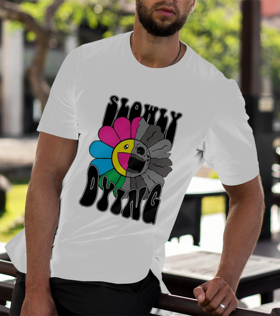 Slowly Dying Colorful Flower Skull Dark Half Happy Half Grim T-Shirt