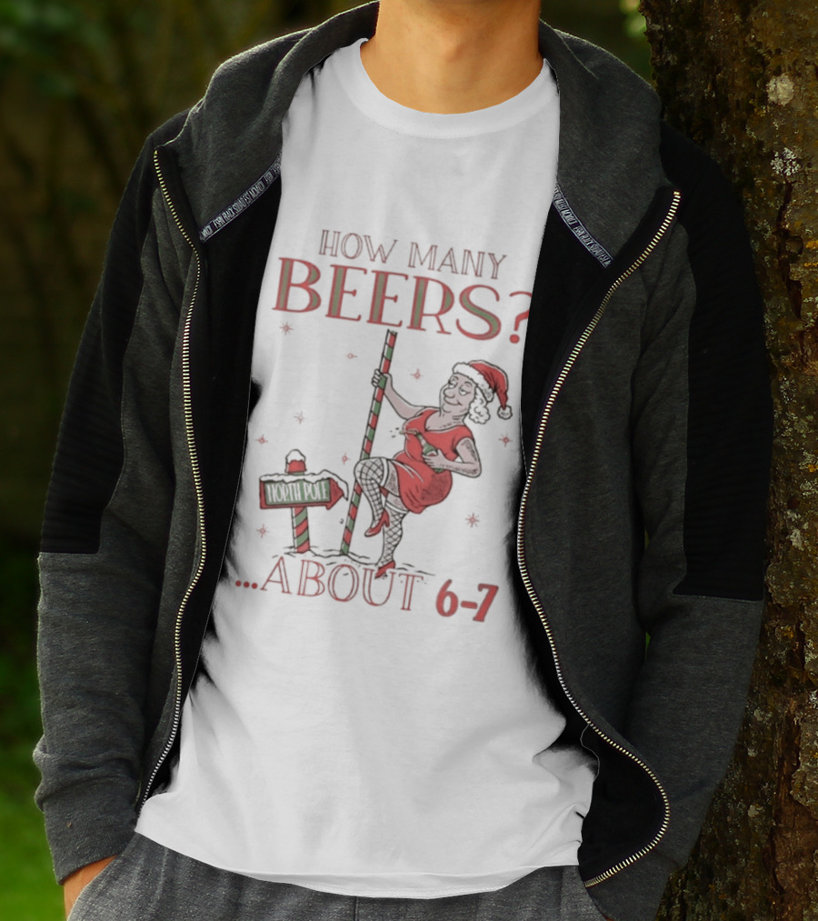 How Many Beers About 6 7 Santa Christmas Party Snowflakes T-Shirt