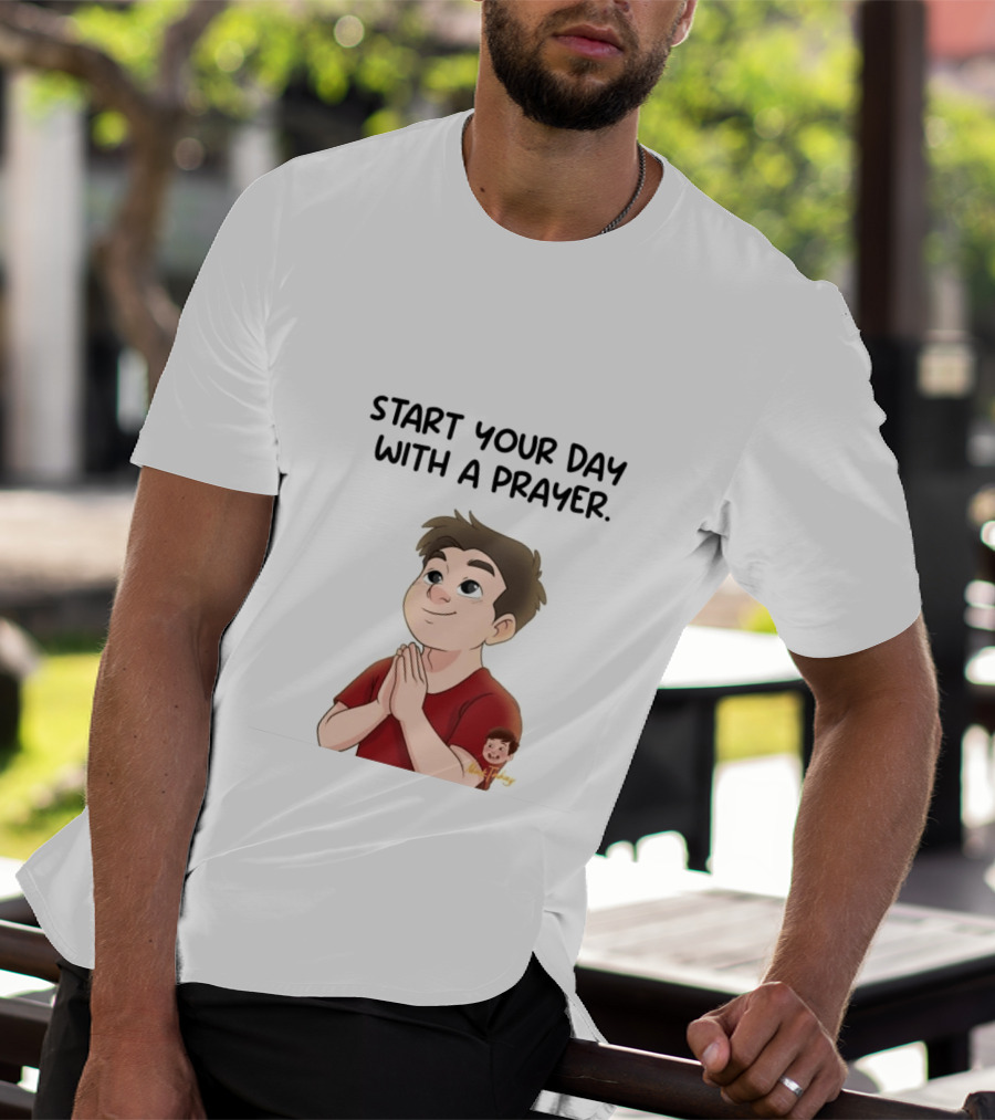 Start Your Day With A Prayer Cartoon Boy T-Shirt