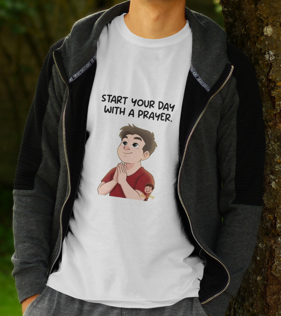 Start Your Day With A Prayer Cartoon Boy T-Shirt