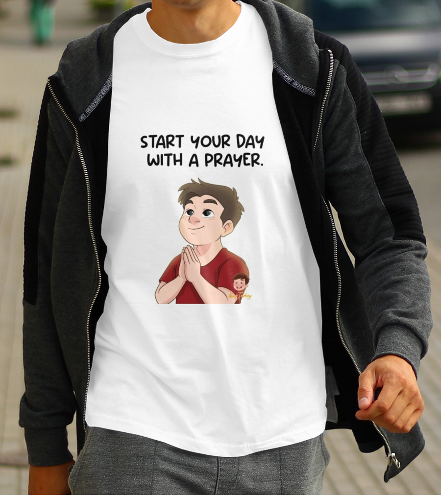 Start Your Day With A Prayer Cartoon Boy T-Shirt