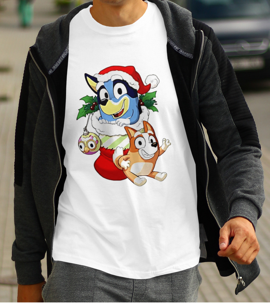 Bluey Christmas Stocking Stuffer Pups Bingo Holiday T-Shirt
