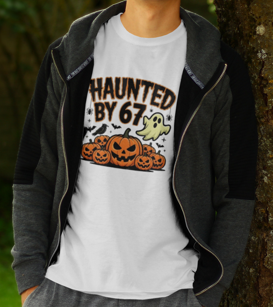 Haunted By 67 Halloween Ghost Pumpkin Bats And Crow Spooky Meme T-Shirt