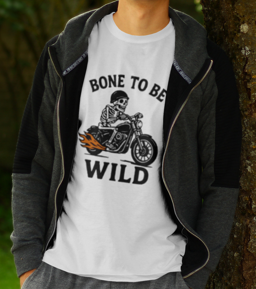 Bone To Be Wild Skeleton Motorcycle Rider Flames T-Shirt