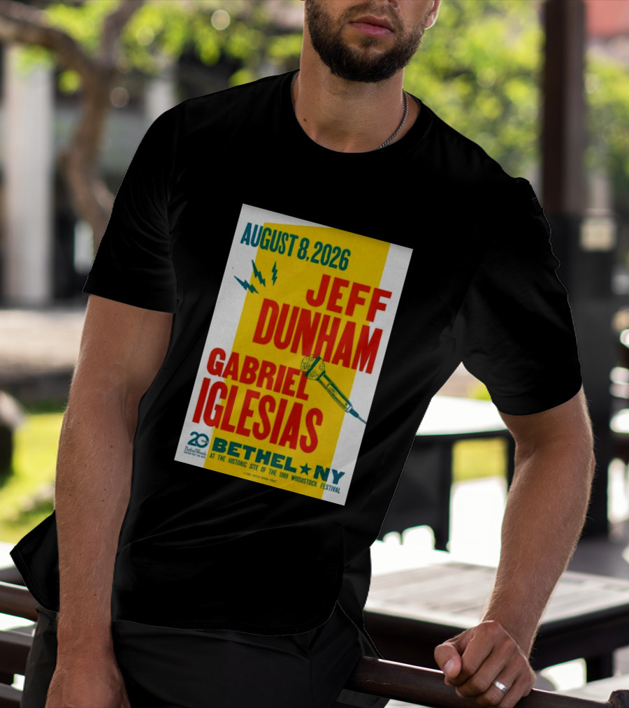 August 8 2026 Jeff Dunham Gabriel Iglesias Bethel Ny At The Historic Site Of The 1969 Woodstock Festival T-Shirt