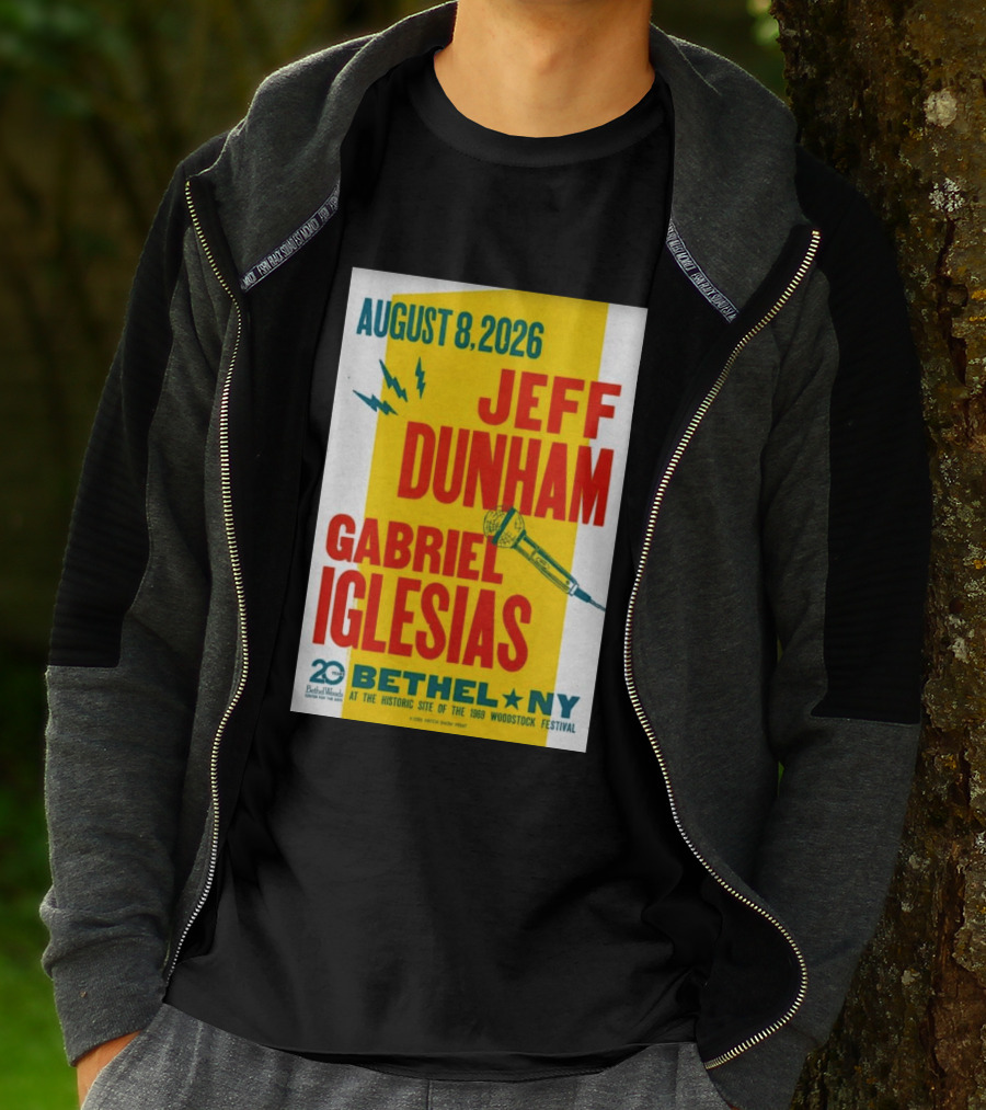 August 8 2026 Jeff Dunham Gabriel Iglesias Bethel Ny At The Historic Site Of The 1969 Woodstock Festival T-Shirt