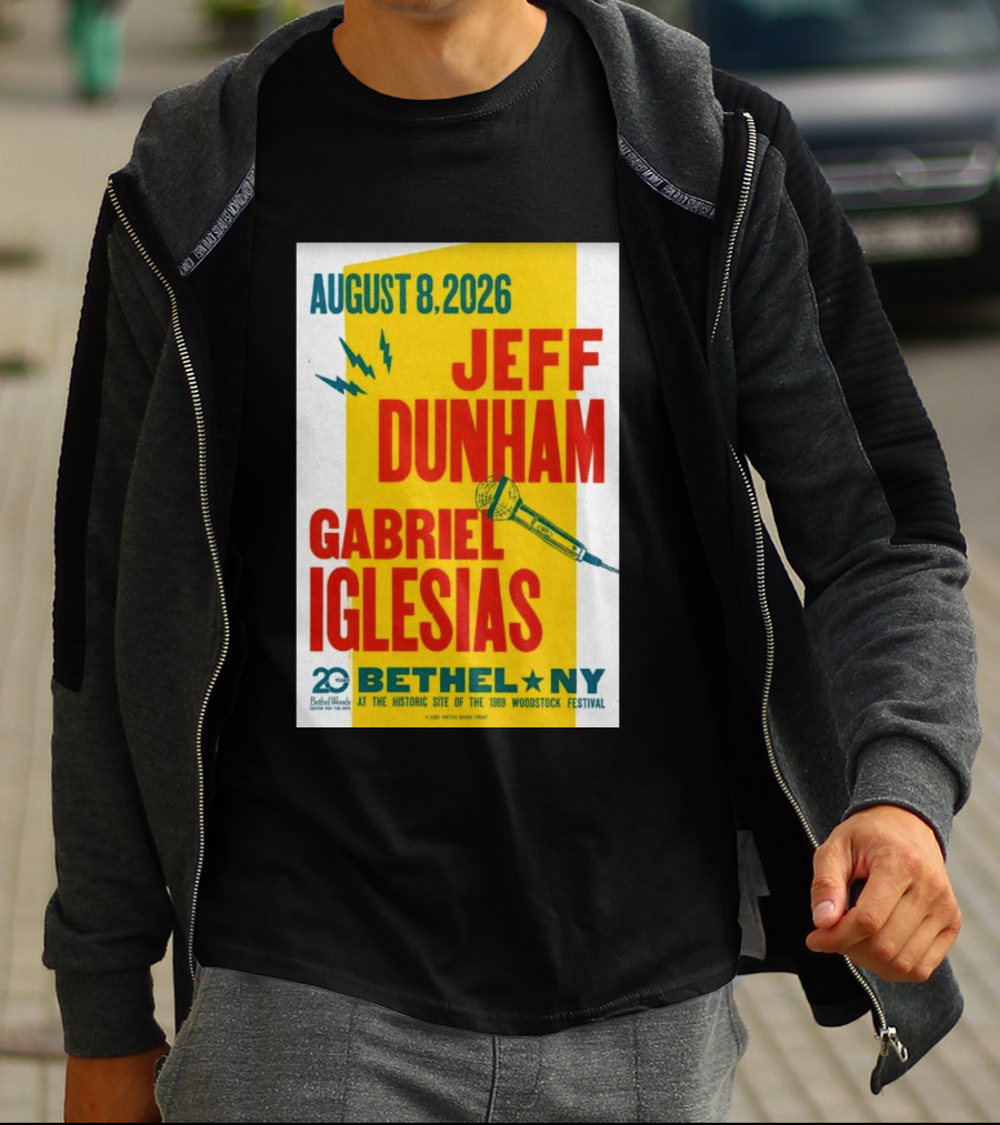 August 8 2026 Jeff Dunham Gabriel Iglesias Bethel Ny At The Historic Site Of The 1969 Woodstock Festival T-Shirt