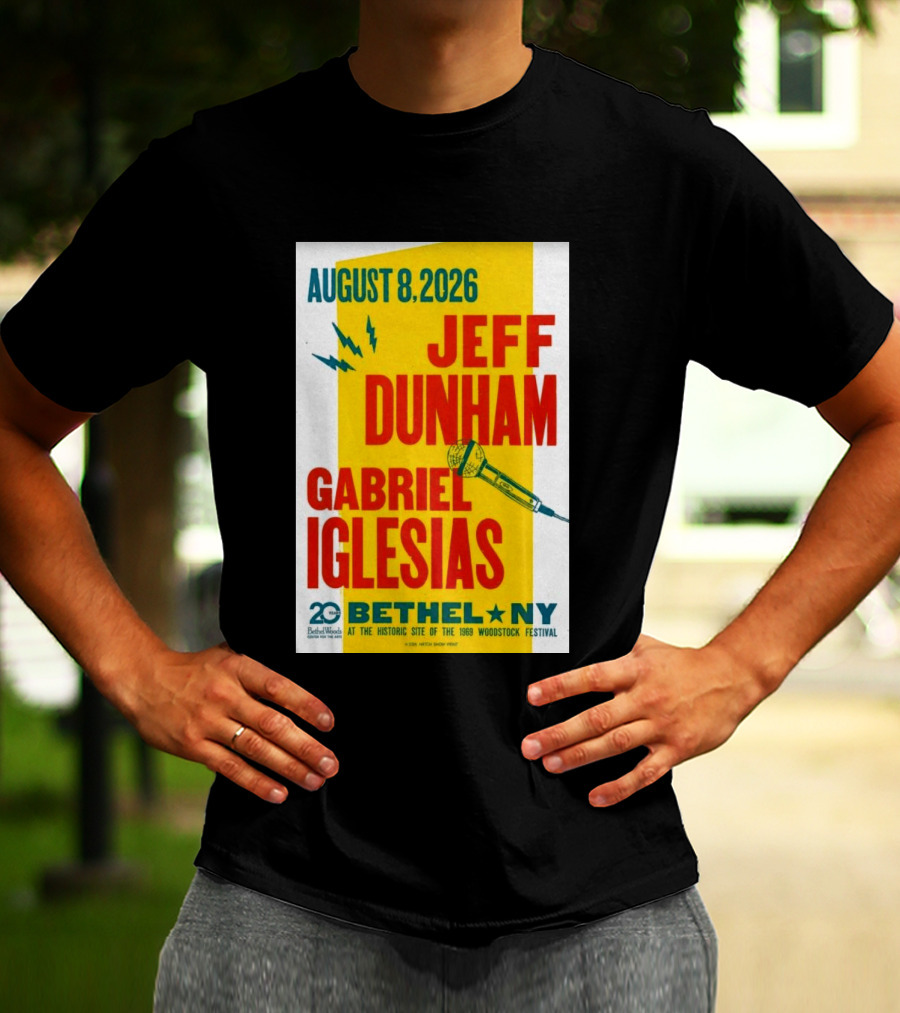 August 8 2026 Jeff Dunham Gabriel Iglesias Bethel Ny At The Historic Site Of The 1969 Woodstock Festival T-Shirt