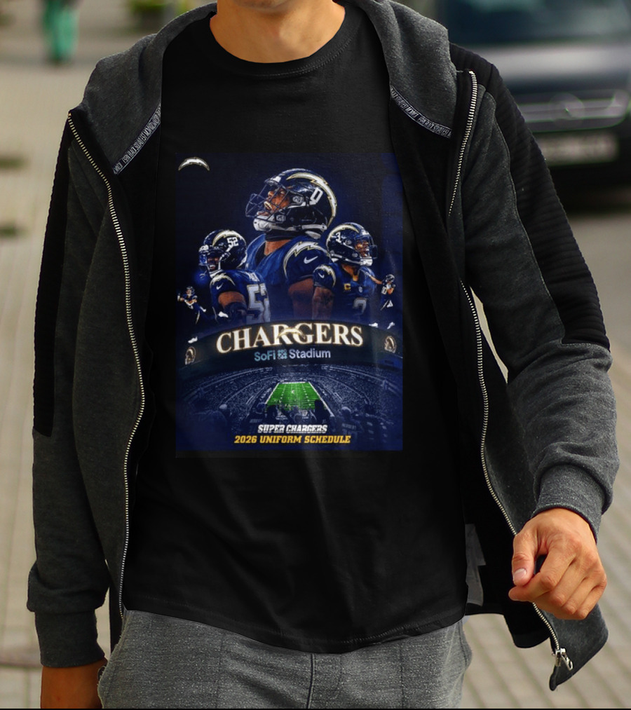 Los Angeles Chargers Super Chargers SoFi Stadium 2026 Uniform Schedule T-Shirt