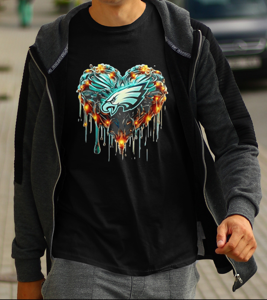 Philadelphia Eagles Heart Caramel Dripping Effect T-Shirt