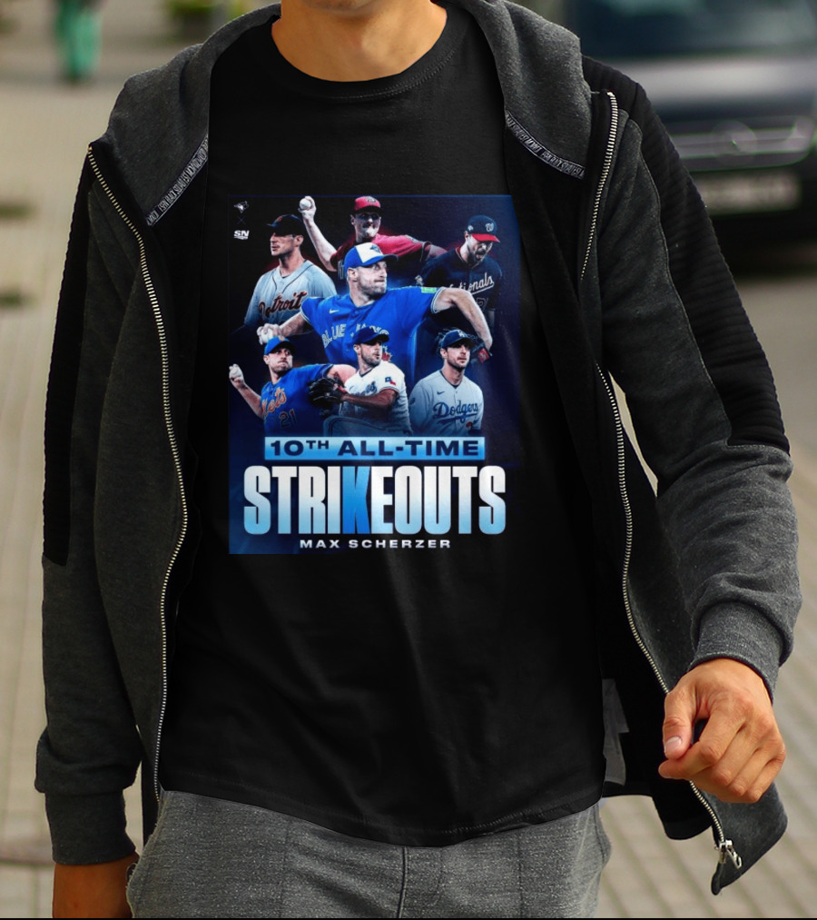 Max Scherzer 10th All Time Strikeouts Detroit Washington Dodgers Blue Jays T-Shirt