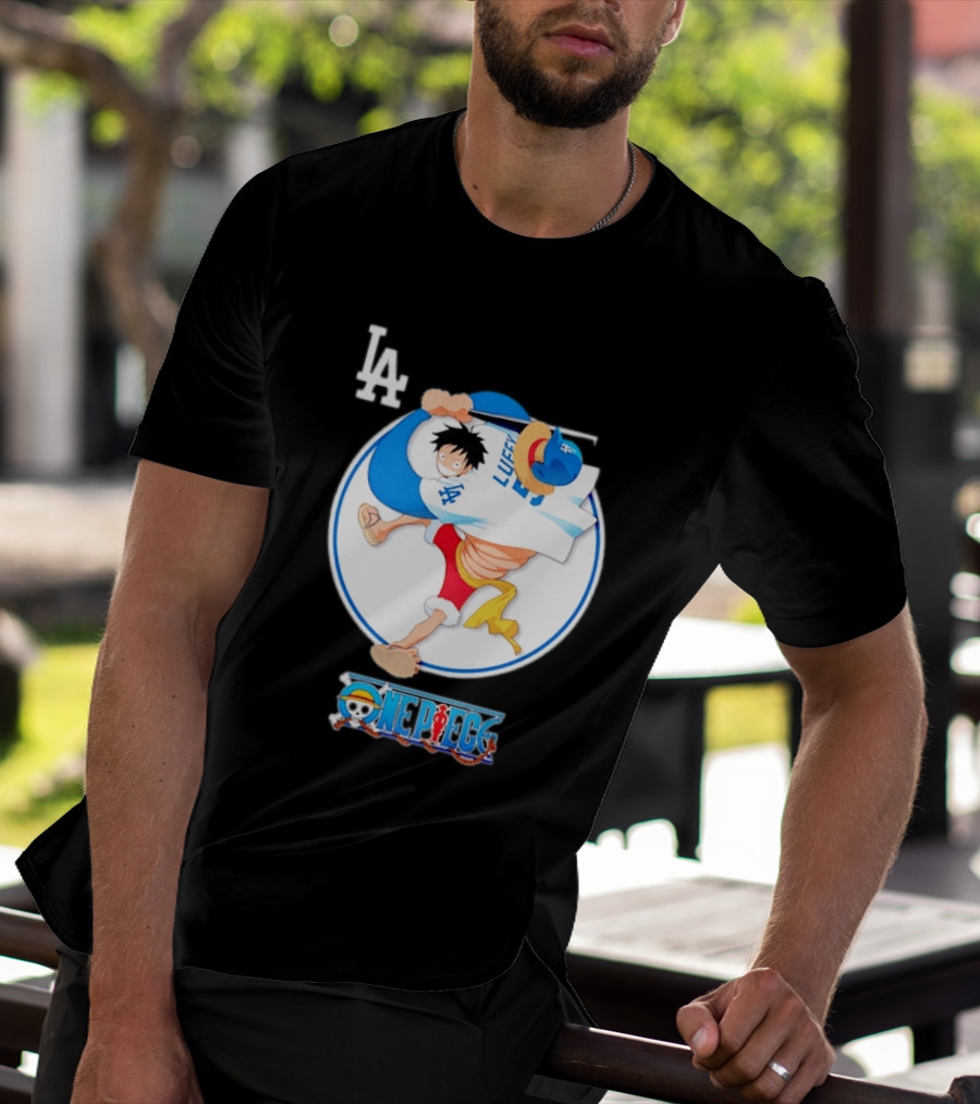 Los Angeles Dodgers Monkey D Luffy One Piece Crossover MLB Collaboration T-Shirt