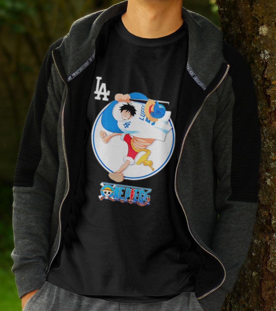 Los Angeles Dodgers Monkey D Luffy One Piece Crossover MLB Collaboration T-Shirt