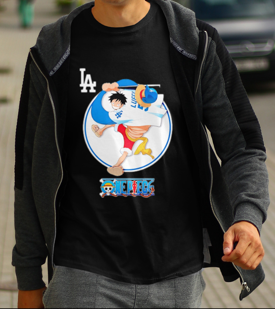 Los Angeles Dodgers Monkey D Luffy One Piece Crossover MLB Collaboration T-Shirt